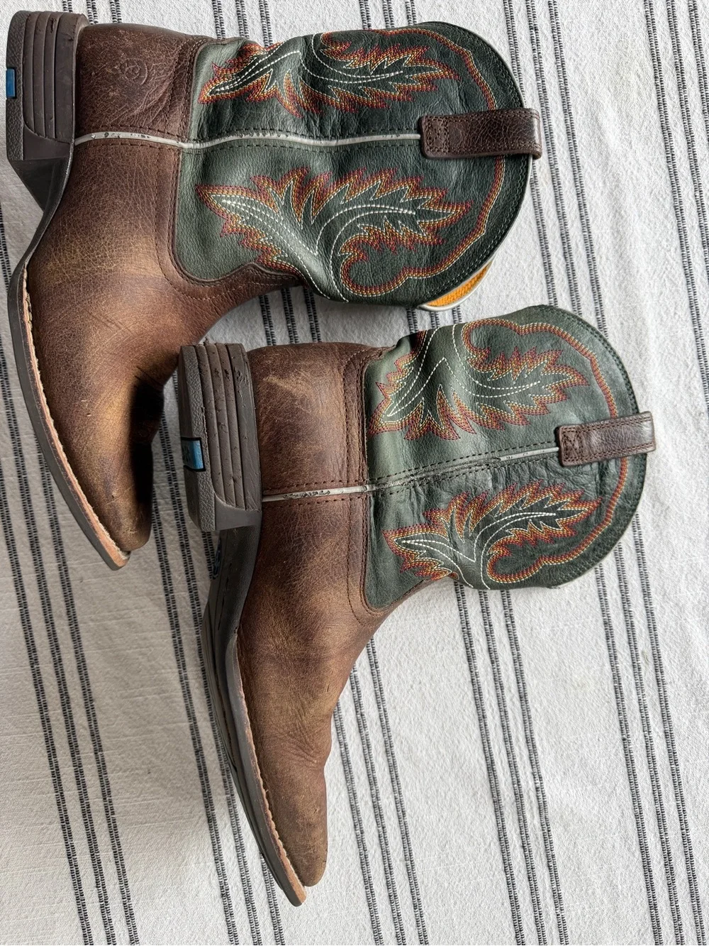 Ariat Brown Leather Boots with beautiful Green Embroidered Shaft